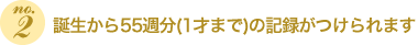 誕生から55週分(1才まで)の記録がつけられます